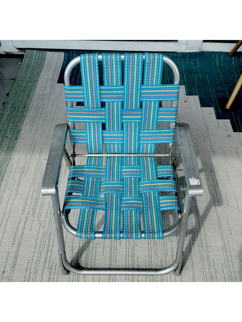 CHILDS Aluminum Folding LAWN CHAIR Webbed Beach Blue Children's Vintage Woven